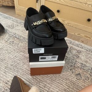 Valentino Black Loafers with Gold Accents